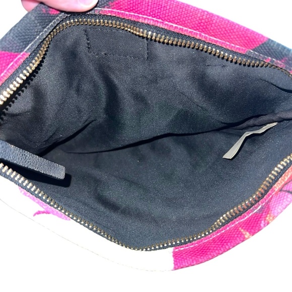 Kate Spade canvas floral bow clutch leather handle zipper closure wristlet - Picture 9 of 11